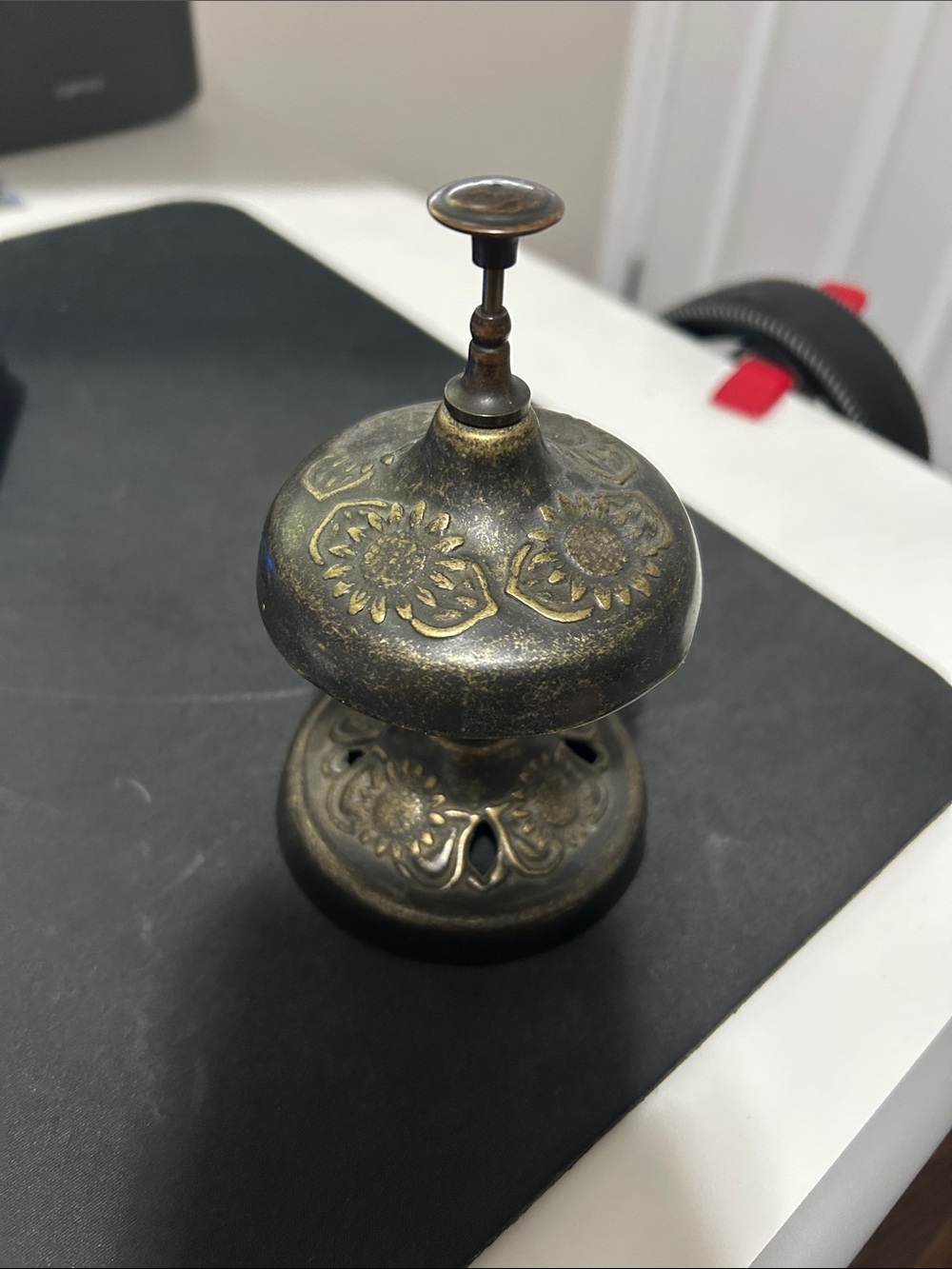 Vintage-Style Brass Floral Teacher Bell - Antique Brass Finish